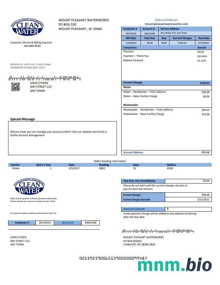 Szablon rachunku za czystą wodę w USA w formacie Word i PDF